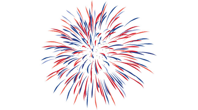 Patriotic red and blue firework burst isolated on white background; festive American USA spark explosion vector illustration icon for 4th of July Independence Day celebrate poster