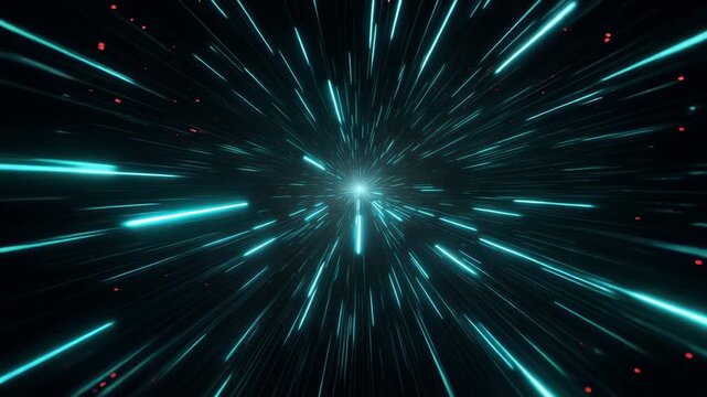 Cyan hyperdrive loop jumping through deep space with glowing stars Video.