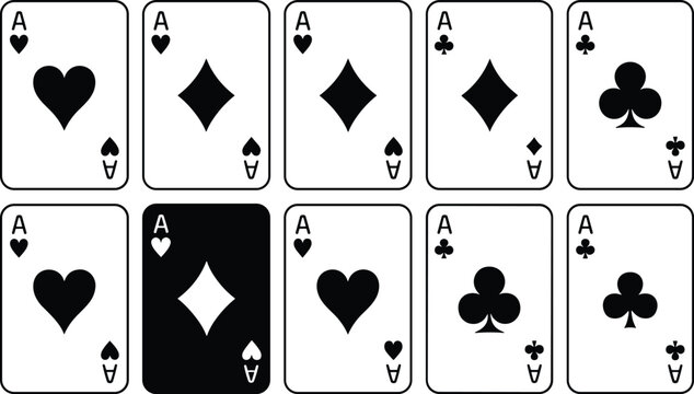 Minimalist playing cards ace set with hearts diamonds and clubs icon collection for poker casino gaming vector illustration