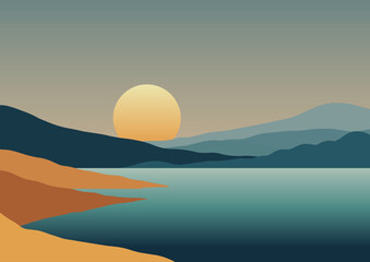 Mediterranean themed ocean and hills landscape background design  © Kirsty Pargeter