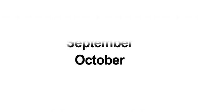 Dynamic scrolling monthly progression timeline,White background 4K