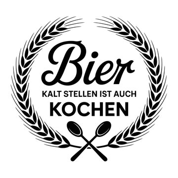 Beer quote vector design with wheat stalks and spoons for kitchen or bar wall decoration
