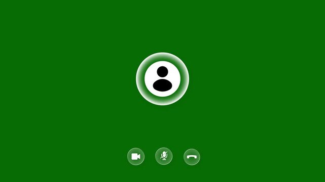 Incoming call concept on apple mobile phone screen, video call apple style interface with calling on green background, smartphone ringing animation with icons for end call and microphone, 4k video