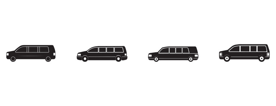 minivan silhouettes in different styles and shapes facing right on white background  various vehicle types
