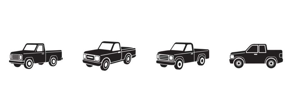 pickup trucks in different angles and positions on white background  vehicles for design and graphic projects