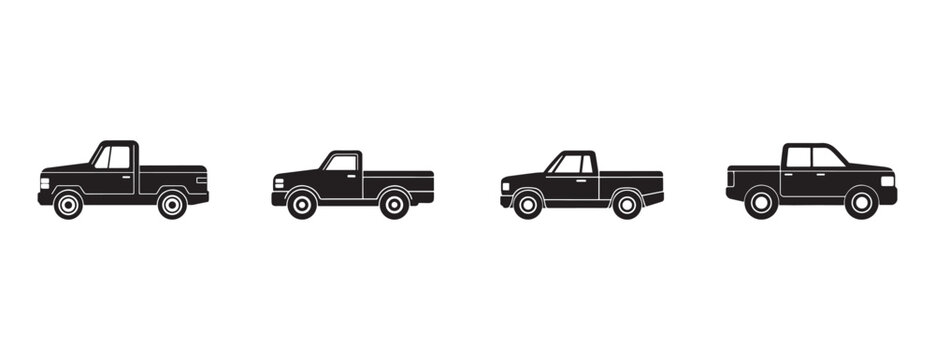  pickup trucks in different angles on white background  side views of pickups