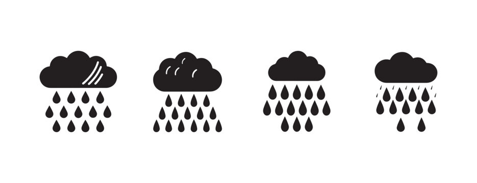 rain cloud icons with raindrops falling from them in different styles on white background  weather forecast symbols