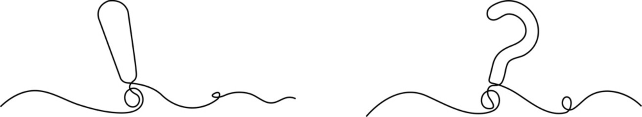 Fototapeta premium Continuous line drawing Exclamation mark, question mark, punctuation symbols, vector icons, line art