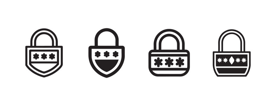 Security icons with lock and shield and password protection symbols  security icons with lock and shield and password protection symbols