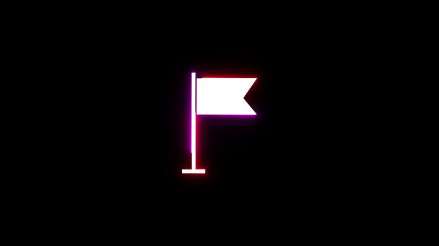 White flag symbol with glowing neon border on black background, animation.