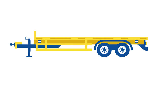 Flatbed Trailer, Yellow and Blue, Transportation Equipment, Vector Illustration