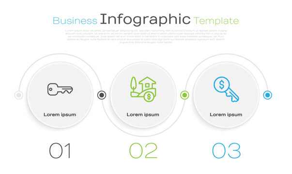 Set line House key, with dollar and Rent. Business infographic template. Vector