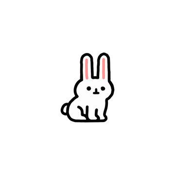 Cute Derpy Rabbit Doodle Cartoon Vector Animal Clip Art Illustration with Transparent Background