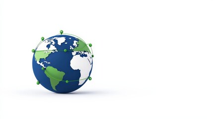 Fototapeta premium Globe with Green Landmarks and Connections on Isolated White Background