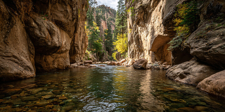 Narrow River Cutting Through Deep Canyon Walls