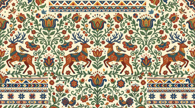 Vintage Persian Floral Geometric Seamless Carpet Pattern with Antique Oriental Ornament for Textile Wallpaper and Decorative Design