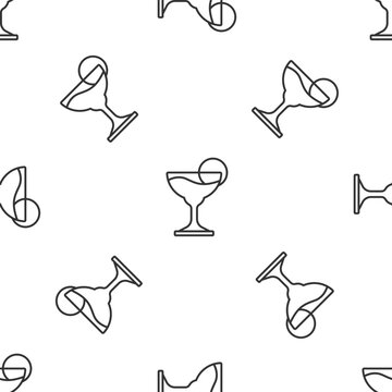 Grey line Margarita cocktail glass with lime icon isolated seamless pattern on white background. Vector