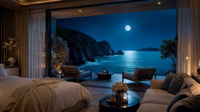 Calm Moonlit Ocean View from Luxury Hotel Suite