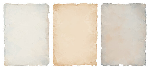 Fototapeta na wymiar Old vintage paper texture set, antique grunge parchment background, worn retro sheets with ripped torn rough edges 
