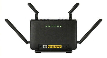 Fototapeta premium Black Wireless Router with Multiple Antennas for Home Network Connectivity.