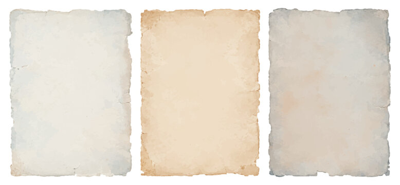 Old vintage paper texture set, antique grunge  parchment background, worn retro sheets with ripped torn rough edges	