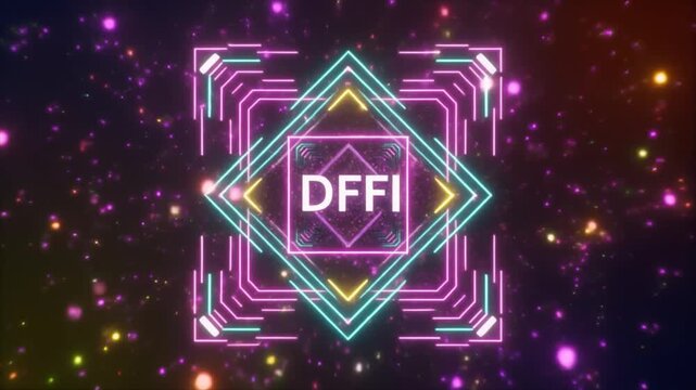 Neon Geometric Emblem with DFI Text and Cosmic Particle Background DFFI logo