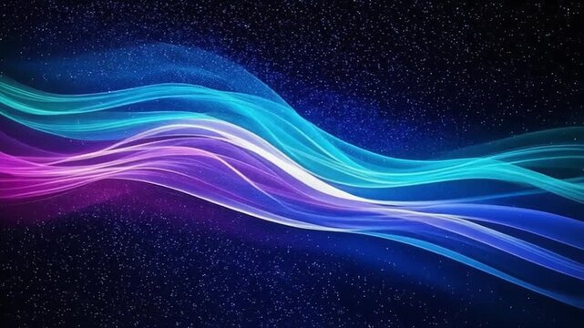 Smooth neon ribbons illuminated by teal cyan and purple tones creating elegant ambience