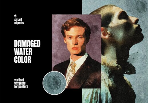 Damaged Watercolor Photo Effect For Poster And Art Design