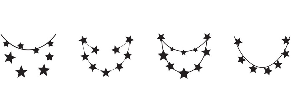 star shaped decorations hanging on strings in different positions and shapes for party and celebration designs  various starry garland elements