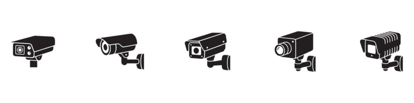 Security camera icon set. CCTV surveillance system symbol. Video monitoring technology logo. Private property protection sign. Vector illustration. Vector Graphic. EPS 10