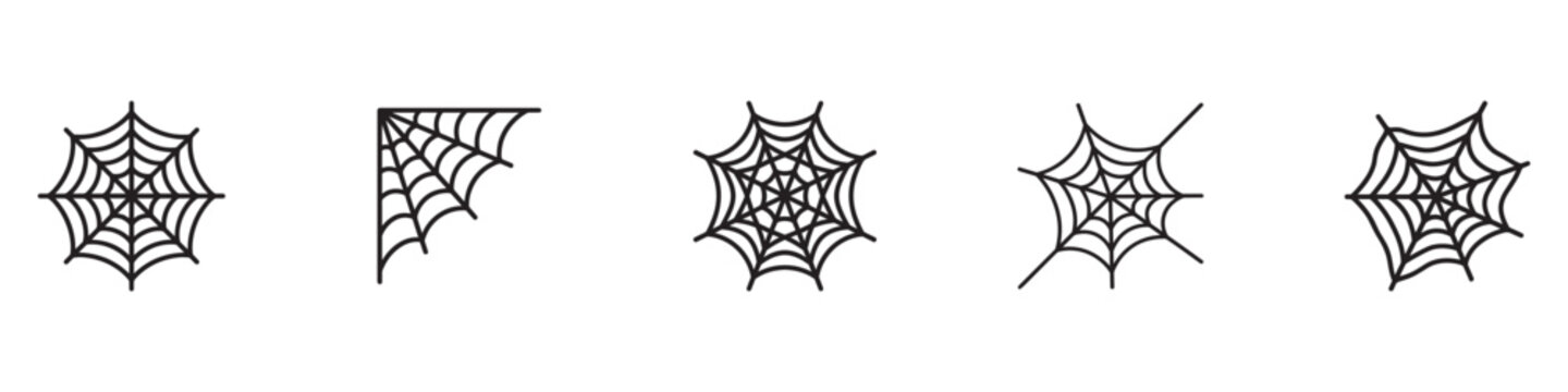 Spider web icon set. Cobweb Halloween decoration symbol. Creepy net gothic pattern logo. Corner trap network sign. Vector illustration. Vector Graphic. EPS 10
