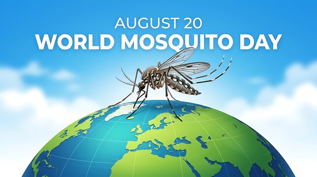 World mosquito day awareness illustration with mosquito on globe for august twenty celebration concept