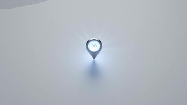 Glowing gps map pin icon emitting a pulsating light signal for location tracking, navigation, and finding a destination, representing modern technology and data connection