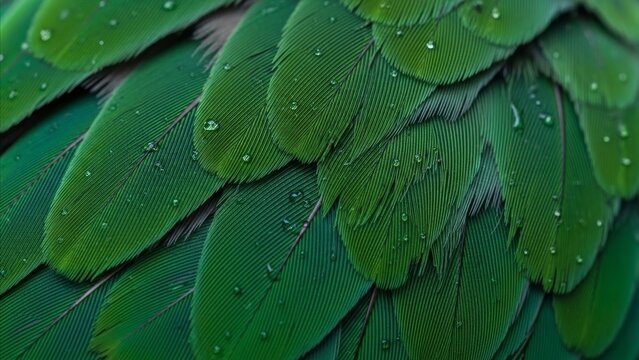 Animal - Vibrant Green Parrot Feathers with Water Droplets Macro Close Up Texture Background