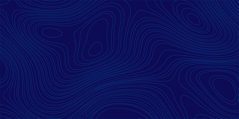 Blue topographic map background with abstract wavy contour lines representing geographic terrain and elevation grid. An abstract vector background, light blue topographic contour lines on dark blue  © Creative Arts