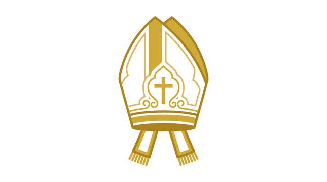 Golden Mitre Hat with Cross Symbol, Religious Symbol, Christian Headwear