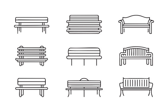 Outdoor Park Seating Icon Collection for Public Space Graphics