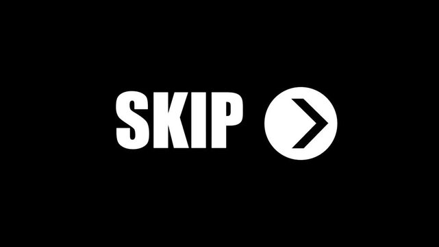 Skip button with loop arrow icon sign animated. Interactive skip ad button animation on transparent background 4K.