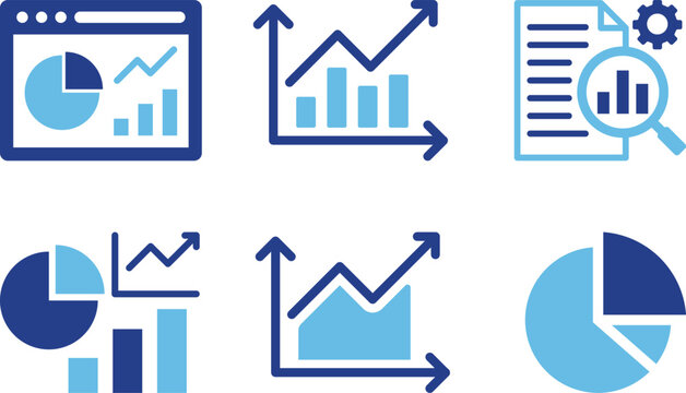 Dashboard and analytics icon set for business data visualization and reporting