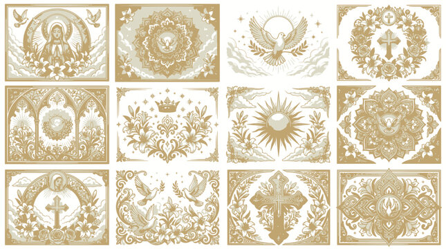 Religious ornate frames for the feast of the assumption of mary