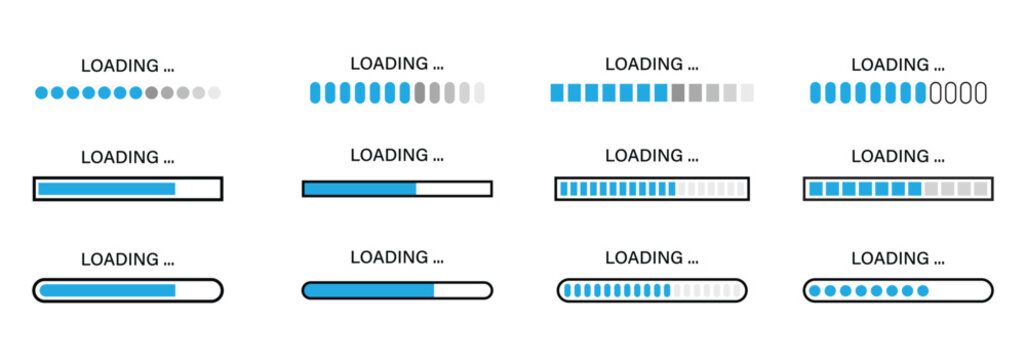 Loading Progress Bar, Spinner and Hourglass Icon Set With Circular Status Indicators, Waiting Symbols and Loading Screen Design for Web UI and Mobile App Interfaces