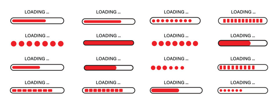 Loading Progress Bar, Spinner and Hourglass Icon Set With Circular Status Indicators, Waiting Symbols and Loading Screen Design for Web UI and Mobile App Interfaces