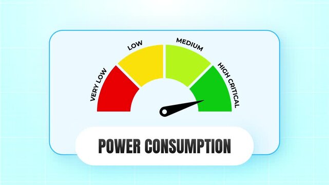 Power Consumption Meter Monitor Interface With Needle Swinging Across Colorful Scale Categories On Blue Grid Background 4k video