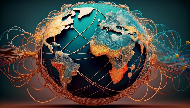 global supply chains depicted as fragile delicate threads breaking apart due to imposed trade tariffs and policies