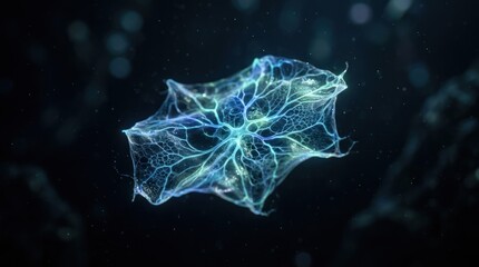 Naklejka premium Glowing blue neuron cell in dark background with bokeh effect