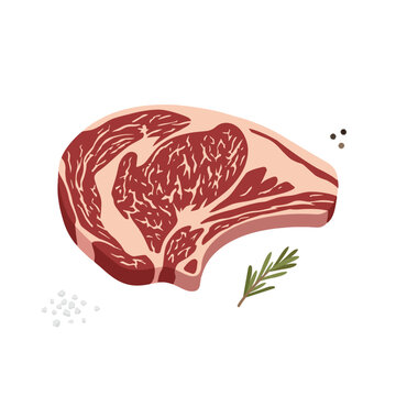 Bone-in ribeye wagyu A5 beef steak flat vector illustration