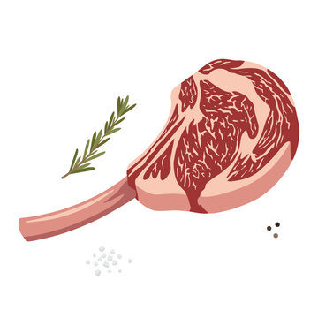 Tomahawk wagyu A5 beef steak flat vector illustration