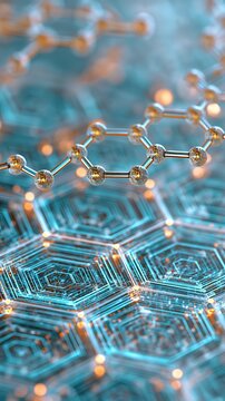 Nanotechnology Molecular Network Visualization with Hexagonal Structures and Advanced Atomic Connections, Nanotechnology Molecular Network Visualization for Materials Science