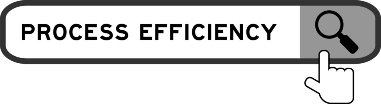 Search banner in word process efficiency with hand over magnifier icon on white background