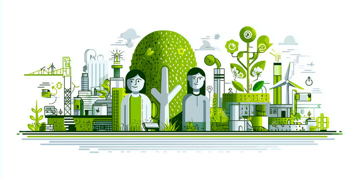Ethical company leaders discuss renewable growth strategies with charts, icons, and a clear commitment to sustainability during an executive briefing